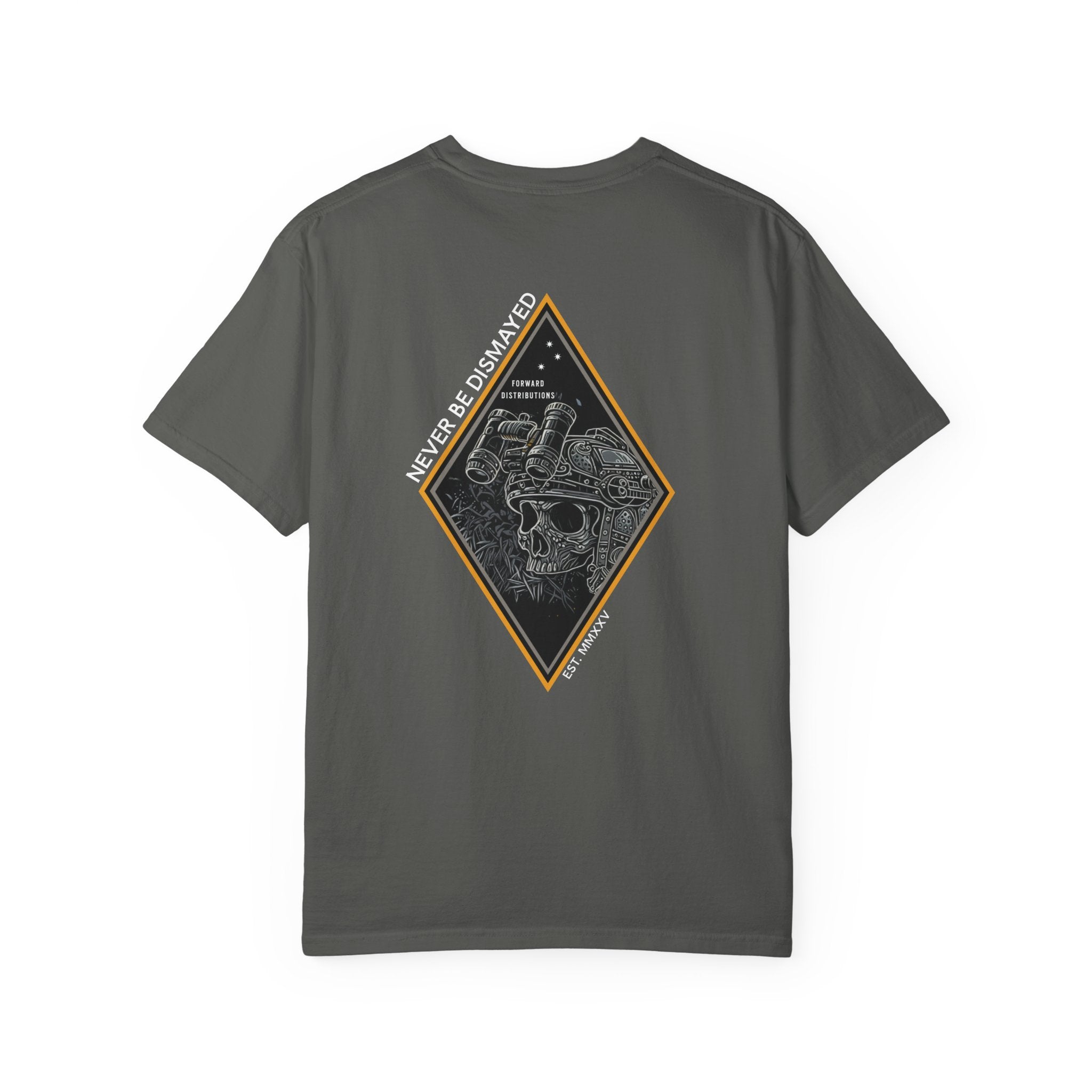 Pepper heavyweight cotton t-shirt with a skull graphic framed by a diamond shape on the back.