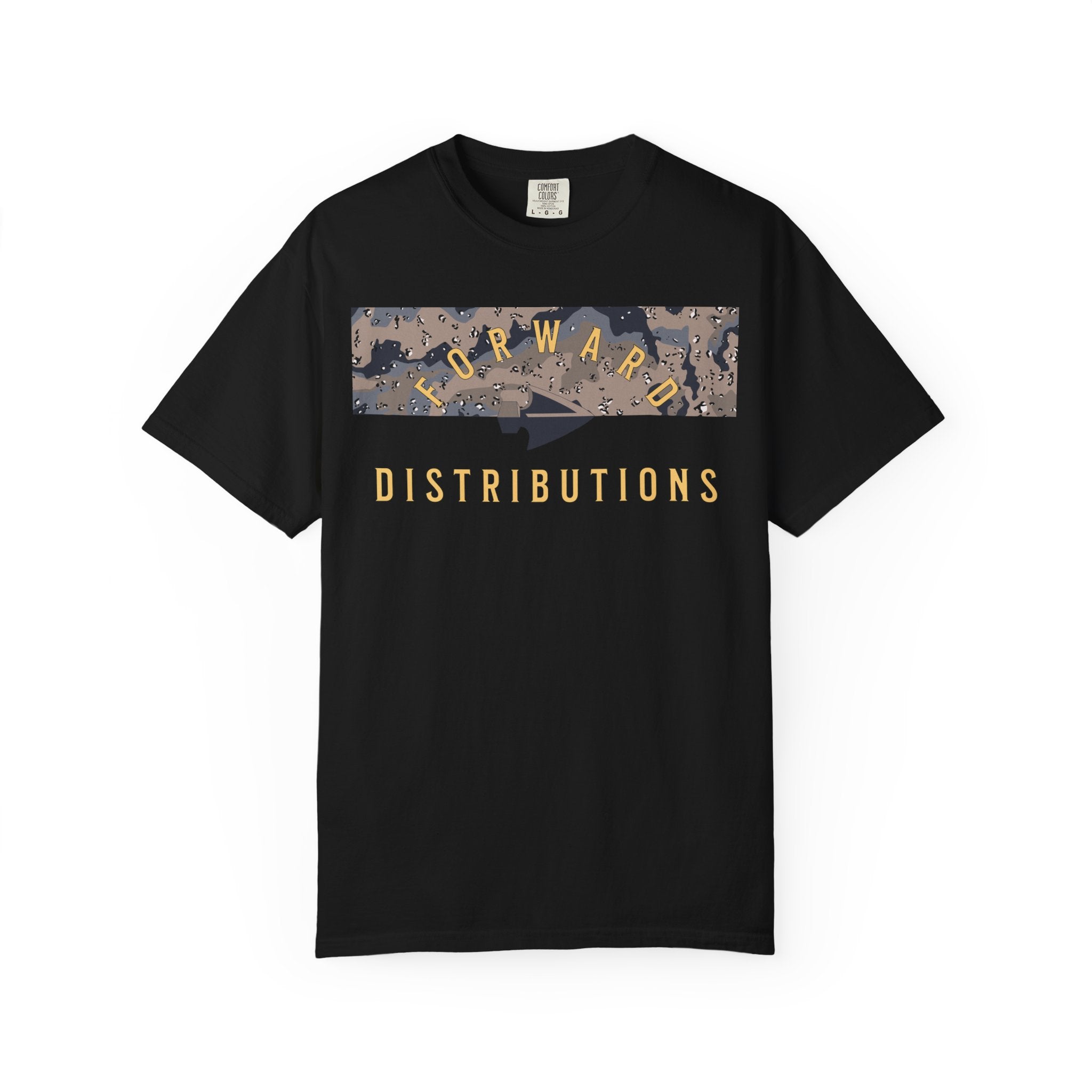 Black Forward Distributions Logo T-Shirt with Blueberry Chip Split Camo Block