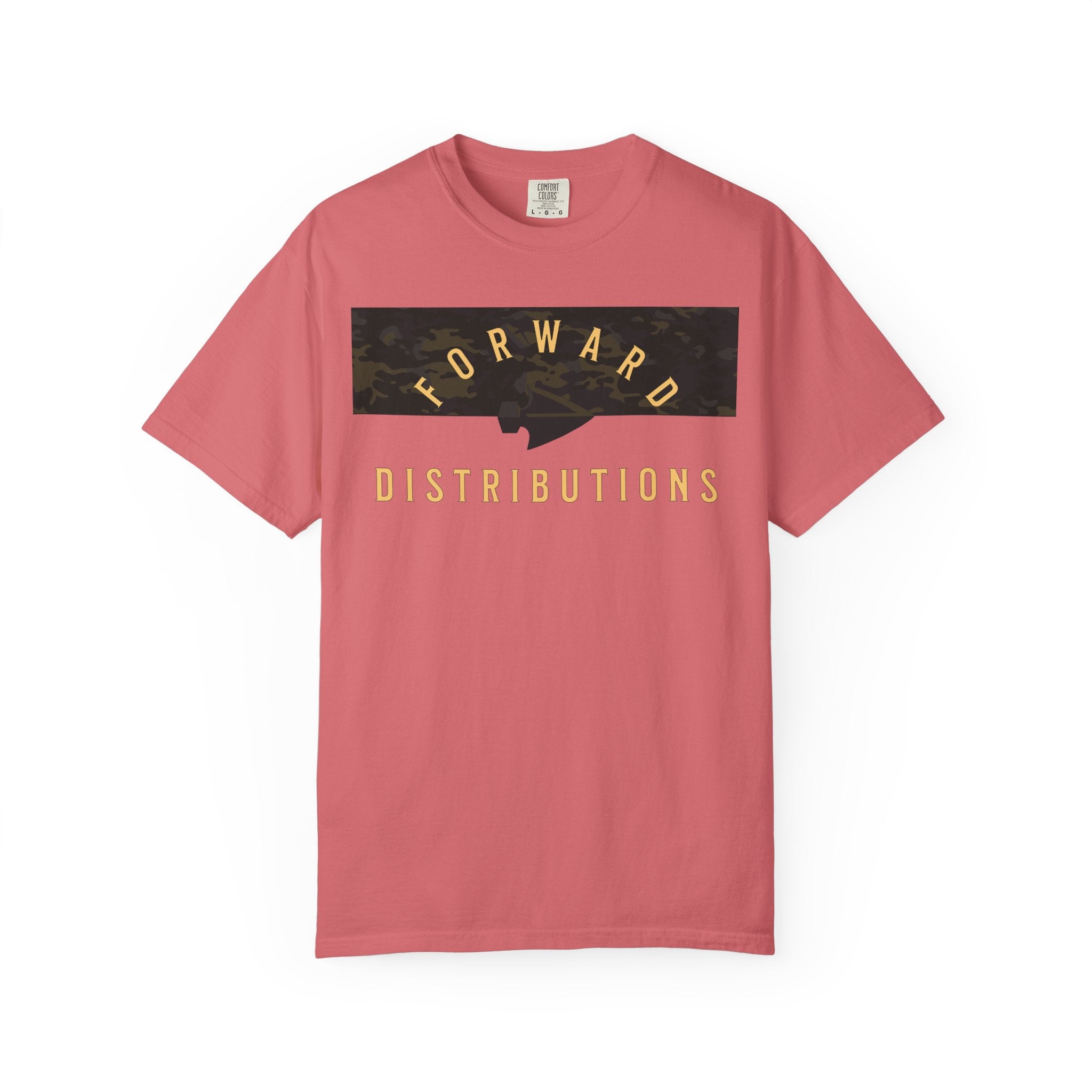 Watermelon Split Camo Multicam t-shirt with Forward Distributions text, heavyweight cotton, relaxed fit, rib collar