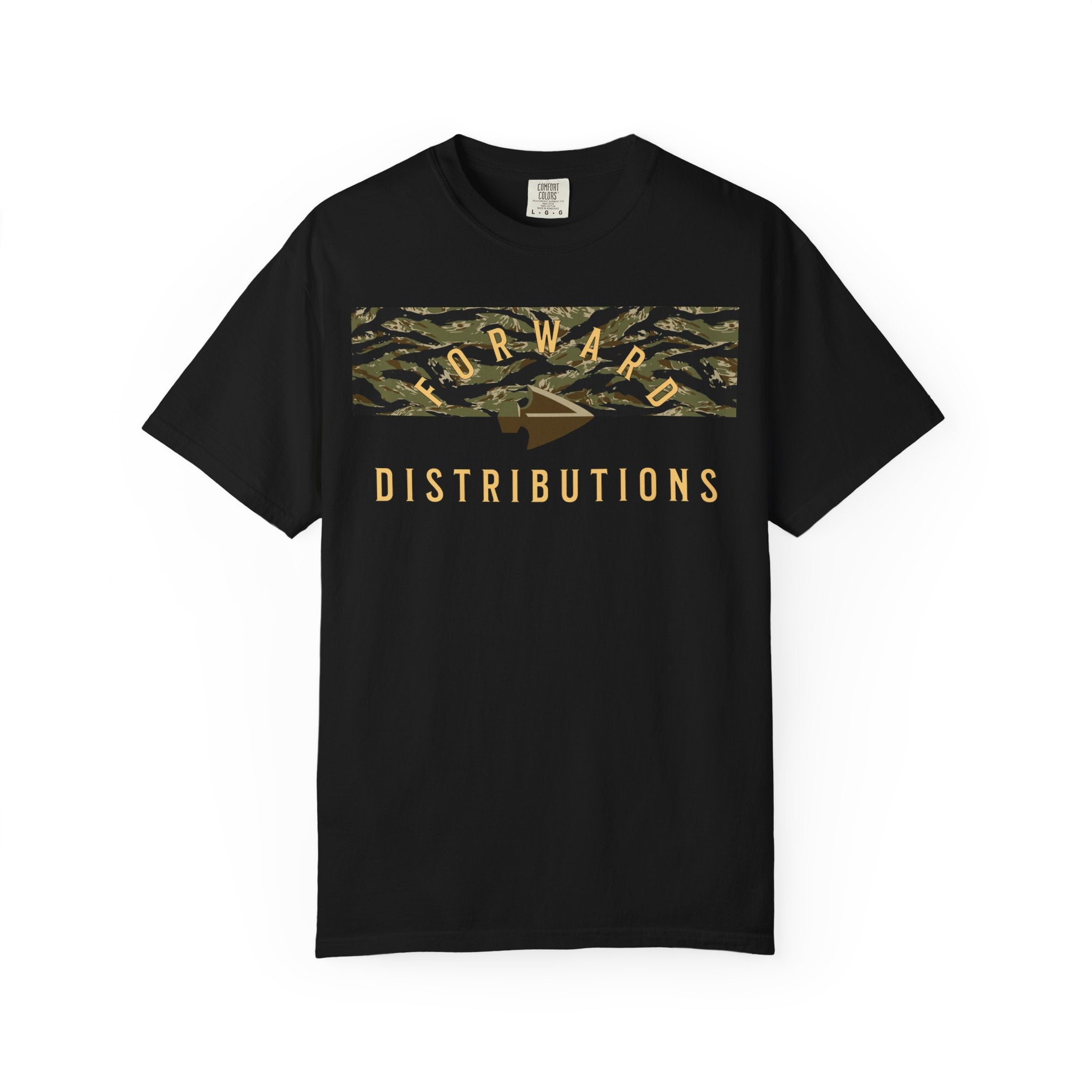 Black Forward Distributions Logo T-Shirt with Tiger Stripe Split Camo Block