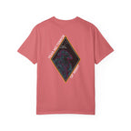 Watermelon heavyweight cotton t-shirt with neon-style graphic and "Fear No Terror of Night" text design on back.