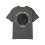 Pepper heavyweight cotton t-shirt with a colorful soldier graphic and Forward Distributions Division text on the back.
