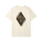 Ivory t-shirt with a Skull graphic design and text on the back.