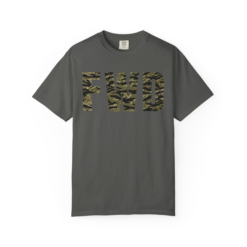 Pepper heavyweight cotton t-shirt with tiger stripe FWD logo printed on the front in classic relaxed fit design.