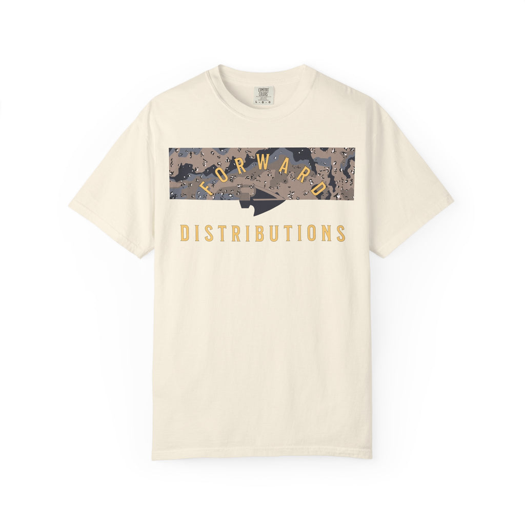 Ivory Forward Distributions Logo T-Shirt with Blueberry Chip Split Camo Block