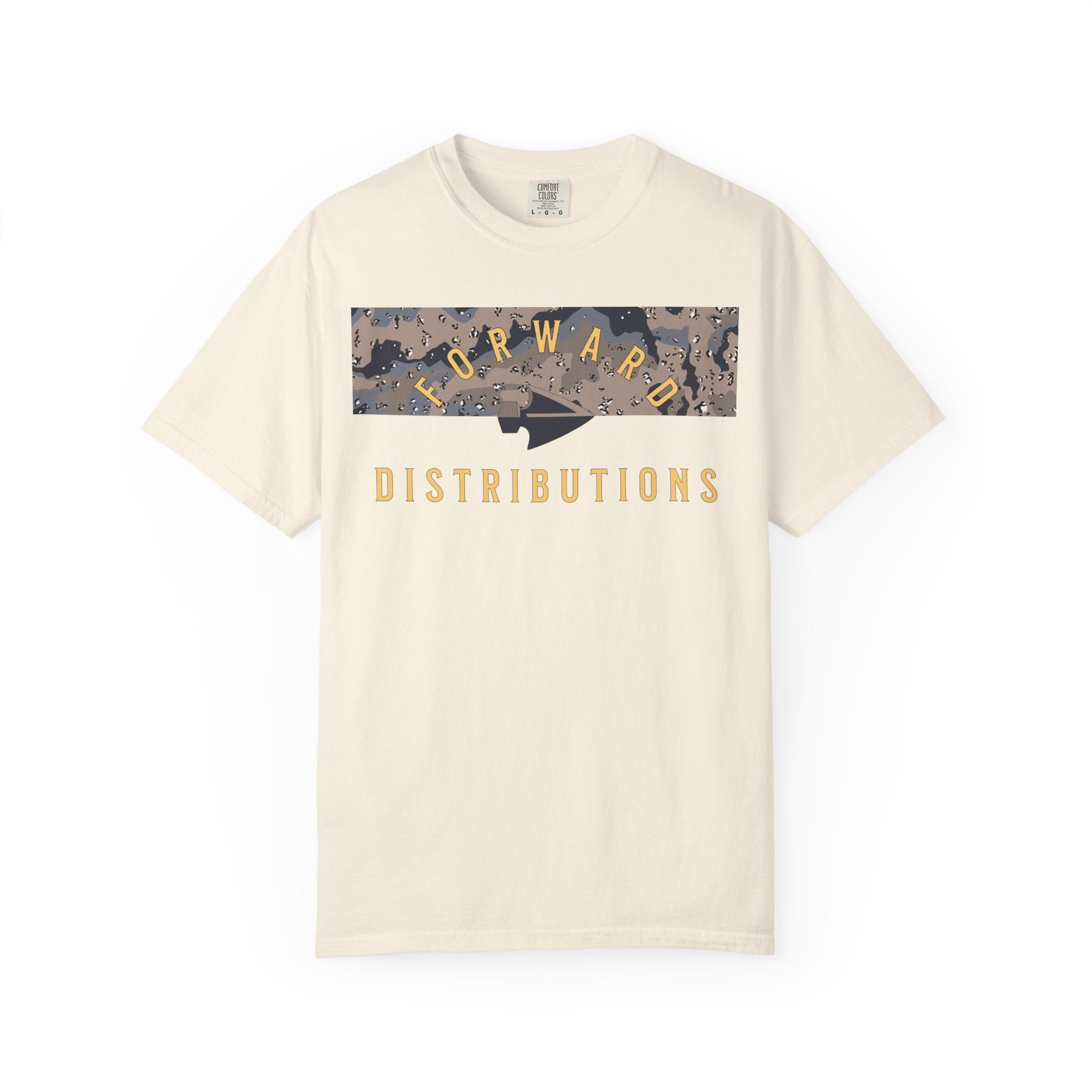Ivory Forward Distributions Logo T-Shirt with Blueberry Chip Split Camo Block