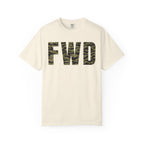 Ivory heavyweight cotton t-shirt with tiger stripe FWD logo printed on the front in classic relaxed fit design.