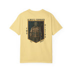 Butter t-shirt with "Always Forward" graphic of a soldier in tactical gear on the back, relaxed fit, heavyweight cotton.