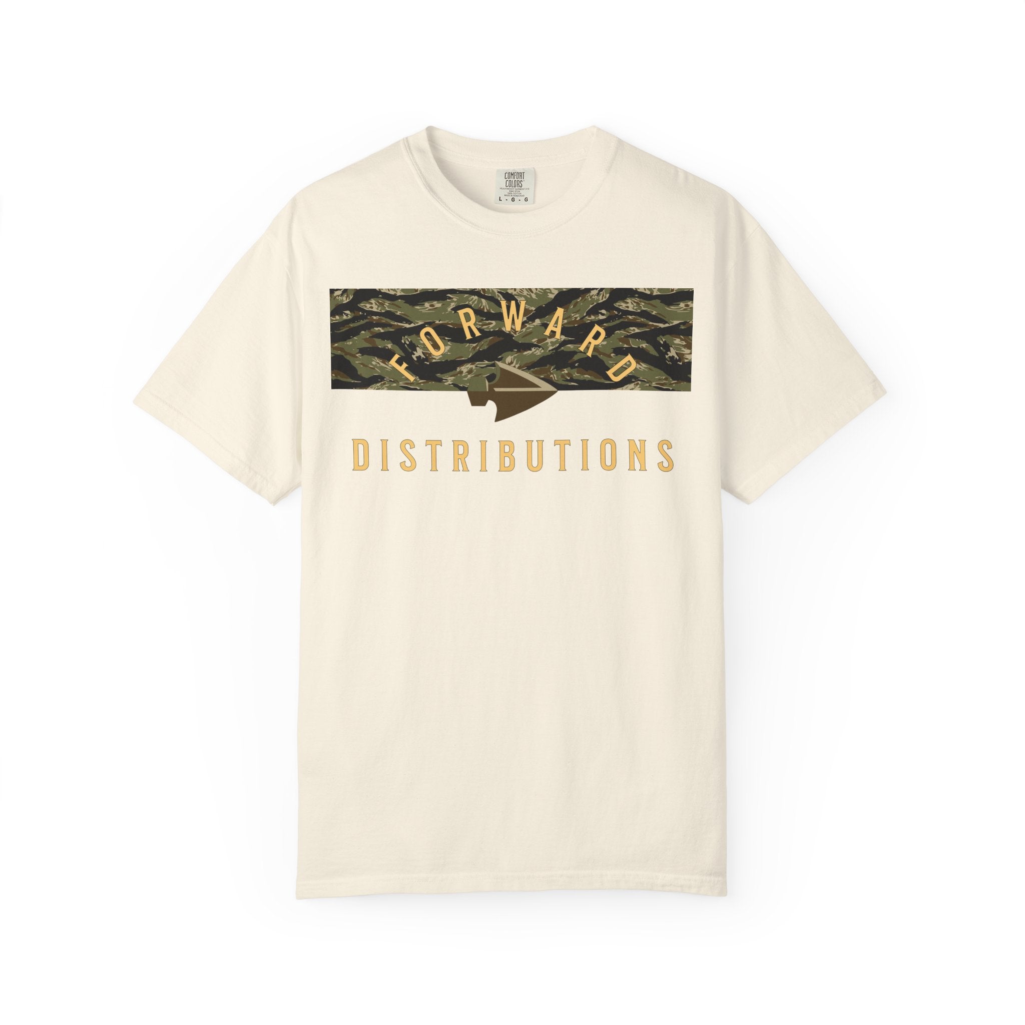 Ivory Forward Distributions Logo T-Shirt with Tiger Stripe Split Camo Block