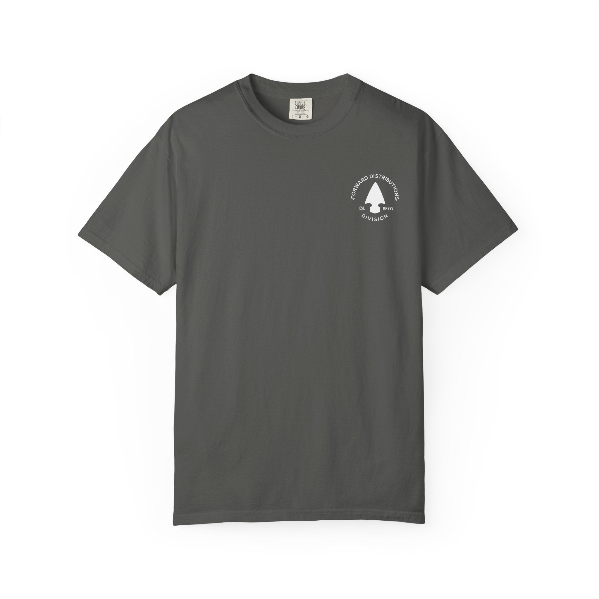 Pepper t-shirt with a Forward Distributions Division badge logo.