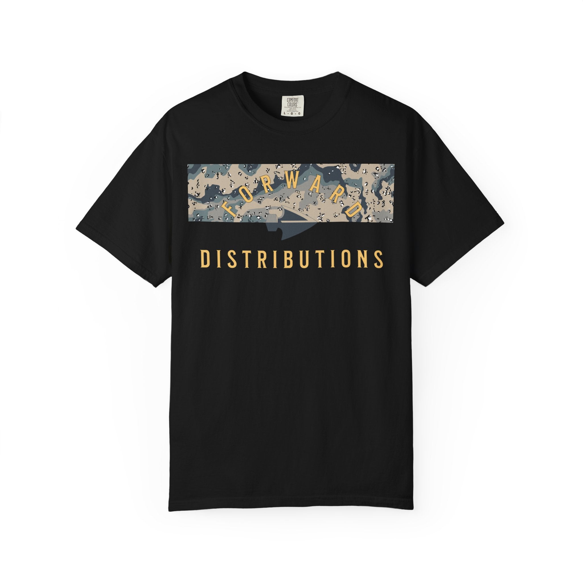 Black Forward Distributions Logo T-Shirt with Polar Choc Chip Split Camo Block