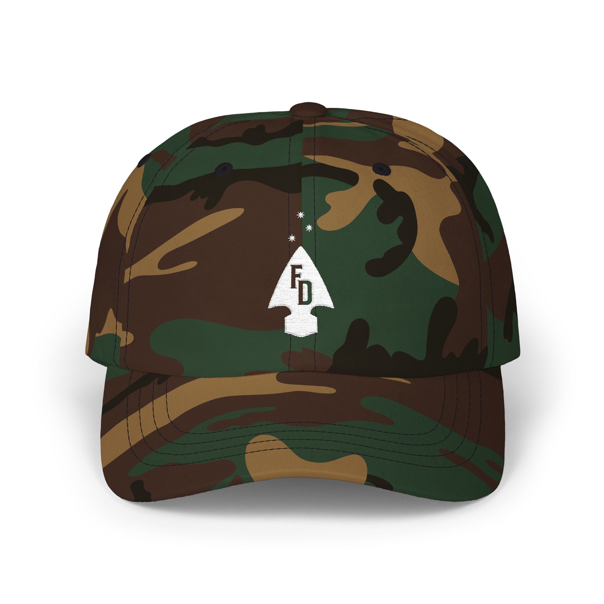 M81 camo classic dad hat with adjustable snapback, precured visor, and breathable eyelets for everyday comfort.