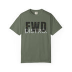 Moss heavyweight cotton t-shirt with FWD Distro logo in multicam camouflage print on front