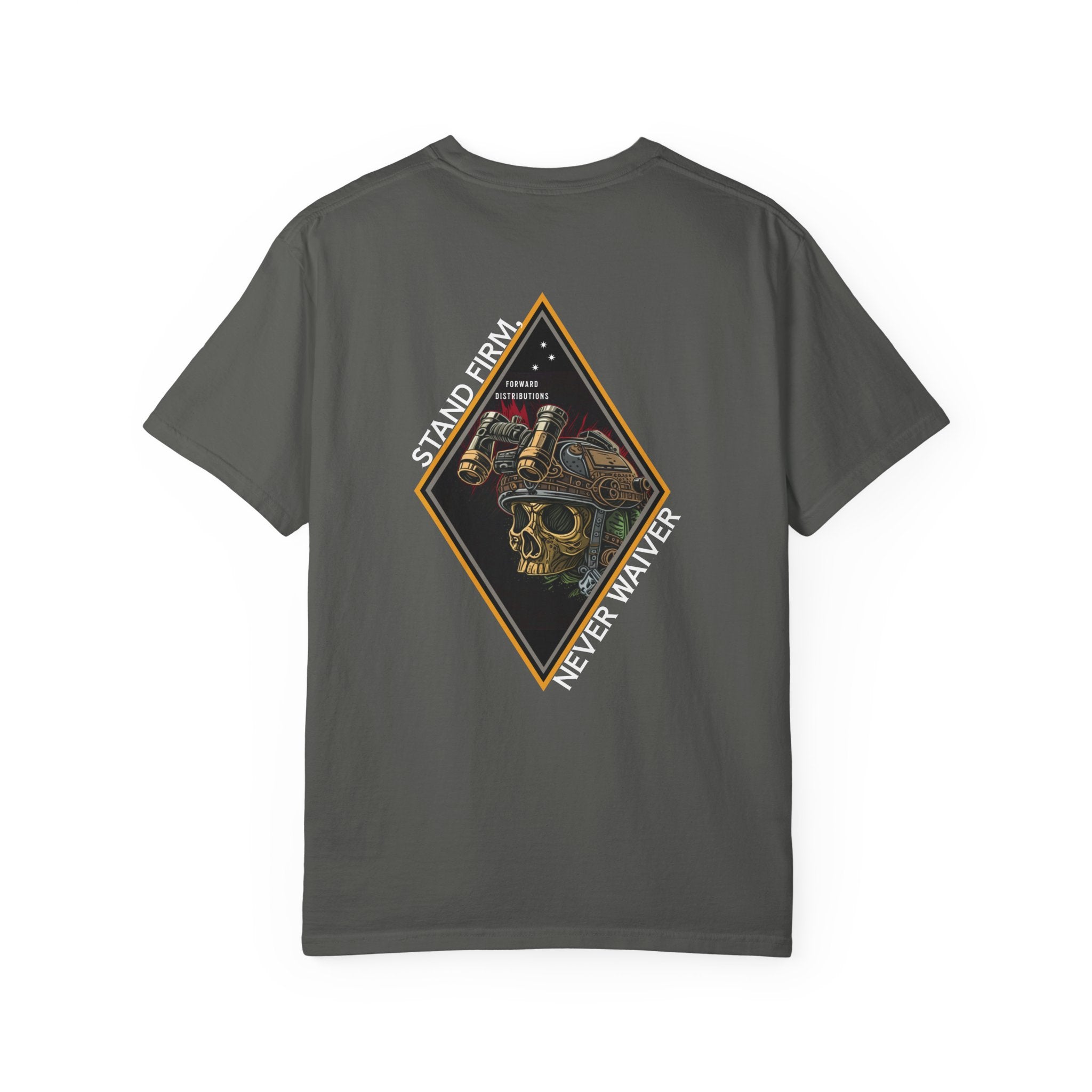 Pepper t-shirt with a Skull graphic design and text on the back.
