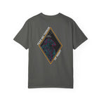 Pepper heavyweight cotton t-shirt with neon-style graphic and "Fear No Terror of Night" text design on back.
