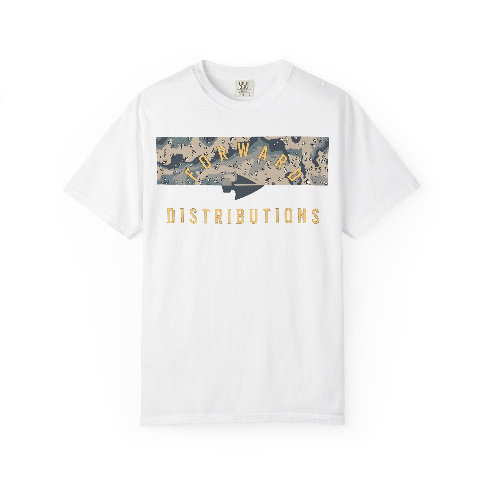 White Forward Distributions Logo T-Shirt with Polar Choc Chip Split Camo Block