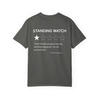 Pepper cotton t-shirt with a humorous Standing Watch review showing one star.