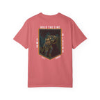 Watermelon Heavyweight t-shirt with a soldier firing over a bunker with text Hold The Line.