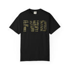 Black heavyweight cotton t-shirt with tiger stripe FWD logo printed on the front in classic relaxed fit design.
