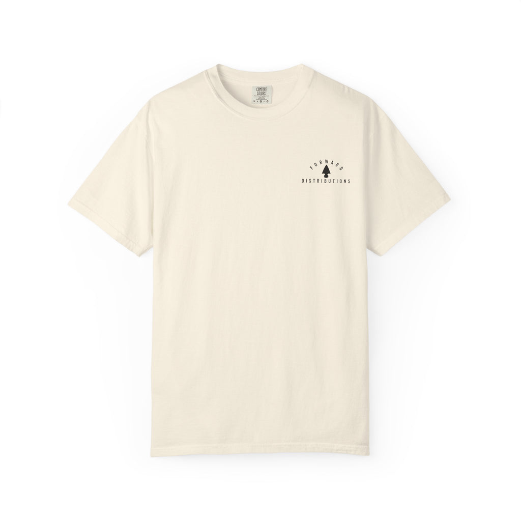 Ivory t-shirt with a Forward Distributions logo.