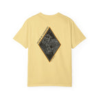 Butter heavyweight cotton t-shirt with a skull graphic framed by a diamond shape on the back.