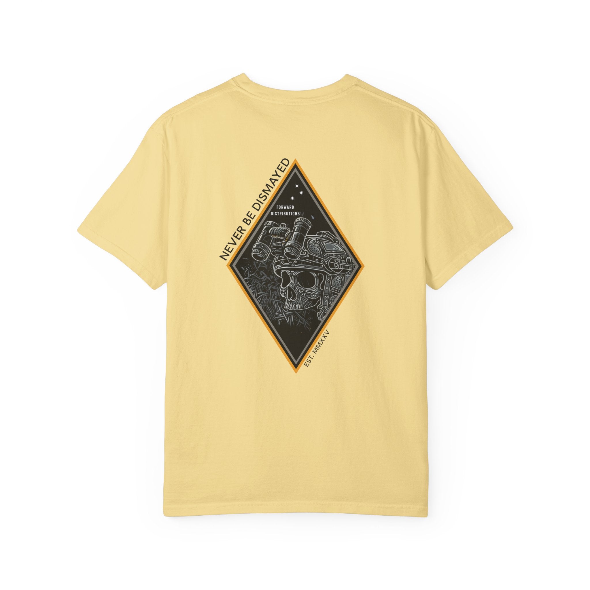 Butter heavyweight cotton t-shirt with a skull graphic framed by a diamond shape on the back.