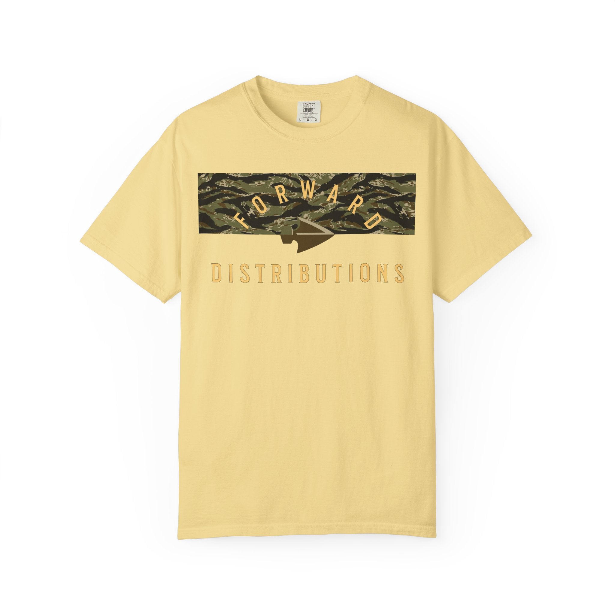 Butter Forward Distributions Logo T-Shirt with Tiger Stripe Split Camo Block