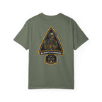 Moss FDD Arrow t-shirt with soldier graphic and "Always Forward" text on back, heavyweight cotton, relaxed fit.