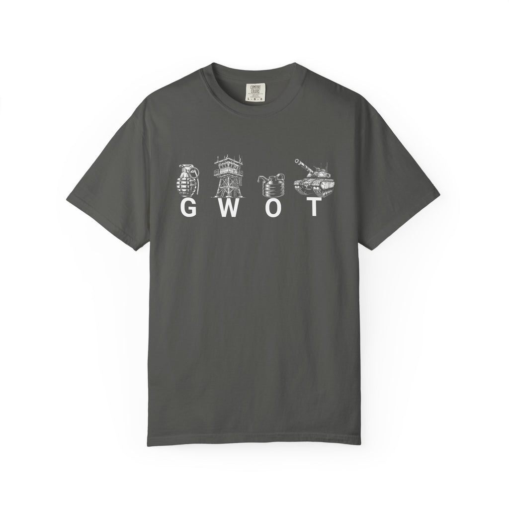 Pepper GWOT t-shirt with white military-themed graphics and heavyweight 100% ring spun cotton fabric