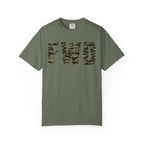 Moss heavyweight cotton t-shirt with tiger stripe FWD logo printed on the front in classic relaxed fit design.